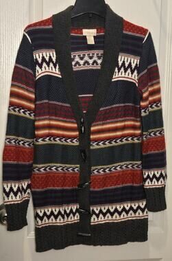 Vintage southwestern boho pattern toggle button long sweater sz S